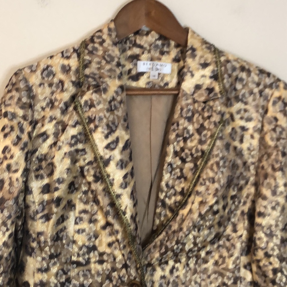 Bergamo Studio Vintage Blazer Gold & Brown ornate floral leopard print SZ 14 - Picture 2 of 12